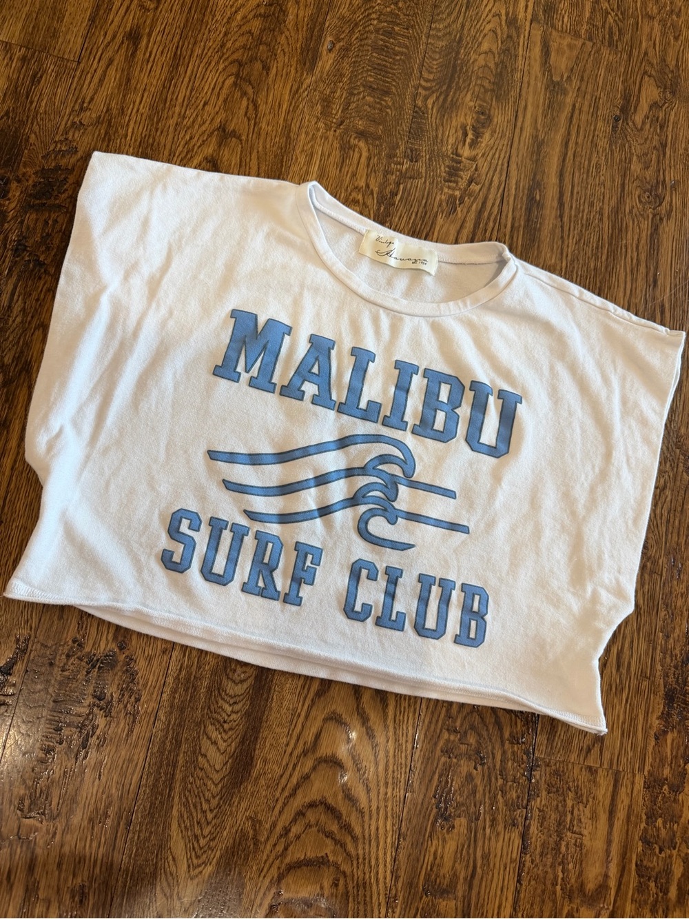 Vintage Havana White Tee with Light Blue Malibu Surf Club Graphic